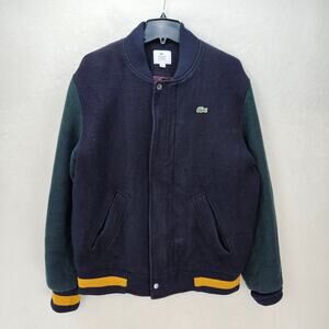 LACOSTE LIVE MEN'S MEDIUM 50 NAVY BLUE GREEN BOMBER VARSITY WOOL BLEND JACKET